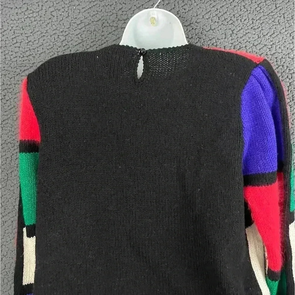 VTG Christine Hand Beaded Sweater SMALL Colorful Solid Back Knitted Crewneck - Picture 5 of 11